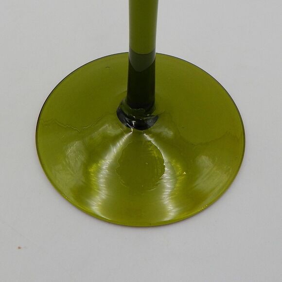 Empoli Diamond Quilted Optic Olive Green Art Glass Goblet Vase 12 Inch Tall - Picture 8 of 8